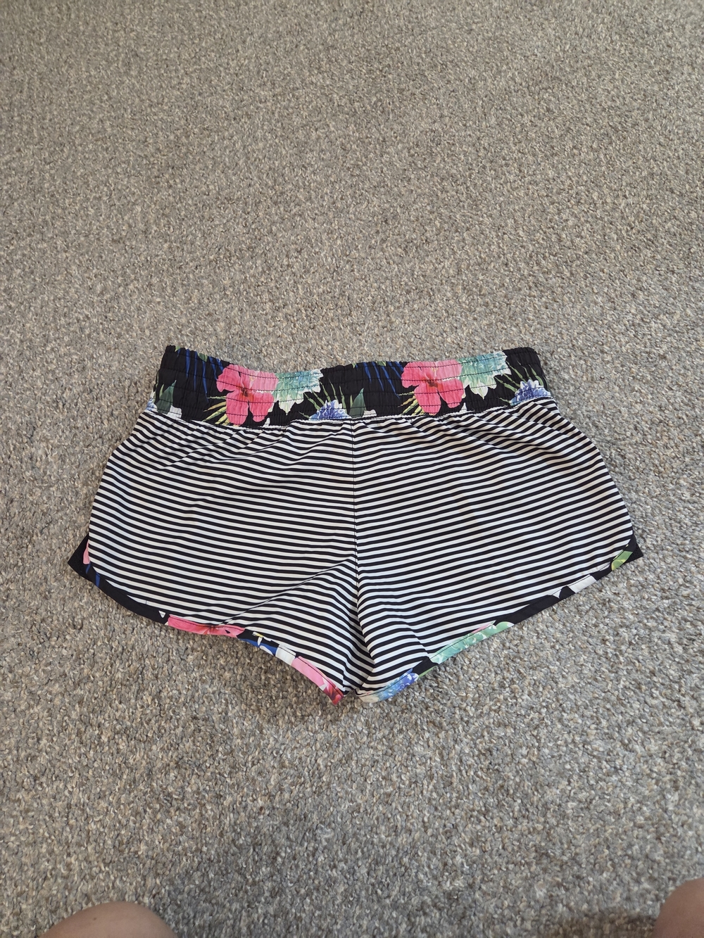 SO Black & White Striped Shorts with Floral Waistband